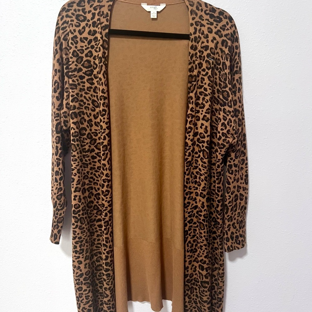 Terra & Sky Brown and Black liquid knit Leopard‎ Cardigan 1X/16-18W